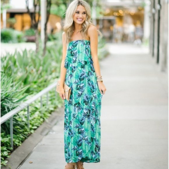 slim fit dress slacks Green Floral Print Strappy Maxi Dress main image 1
